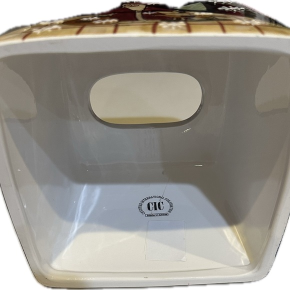 NEW VTG RARE CIC CERAMIC SANTA CLAUS TISSUE COVER BOX BLACK RED CERTIFIED INTER - Picture 6 of 10